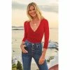 Sosandar Red Faux Wrap Jersey Top