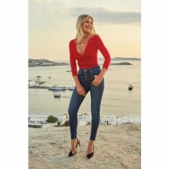 Sosandar Red Faux Wrap Jersey Top -Sosandar unnamed file 3728