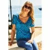 Sosandar Blue Leopard Print Premium Jersey V Neck T Shirt