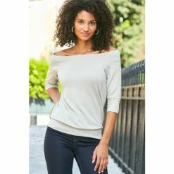 Sosandar Grey Bardot Trim Cuff Relaxed Top 2 Sosandar Grey Bardot Trim Cuff Relaxed Top -Sosandar unnamed file 3737
