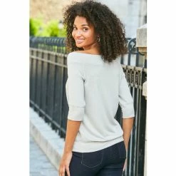 Sosandar Grey Bardot Trim Cuff Relaxed Top 3 Sosandar Grey Bardot Trim Cuff Relaxed Top -Sosandar unnamed file 3738