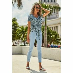 Sosandar Blue Animal Print Premium Jersey Tie Front T-Shirt -Sosandar unnamed file 3750