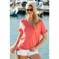 Sosandar Red Premium Frill Sleeve T-Shirt