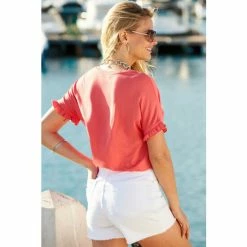 Sosandar Red Premium Frill Sleeve T-Shirt -Sosandar unnamed file 3756