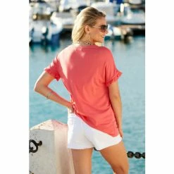 Sosandar Red Premium Frill Sleeve T-Shirt -Sosandar unnamed file 3757