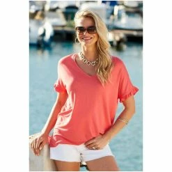 Sosandar Red Premium Frill Sleeve T-Shirt -Sosandar unnamed file 3759