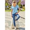Sosandar Blue Stud Detail Pocket Crew Neck T-Shirt