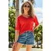 Sosandar Red Folded Sleeve Tab Sleeve Linen T-Shirt