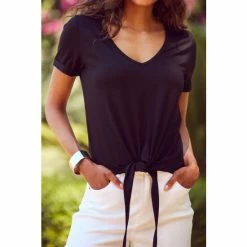 Sosandar Black Premium Tie Front T-Shirt -Sosandar unnamed file 3771