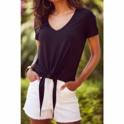 Sosandar Black Premium Tie Front T-Shirt -Sosandar unnamed file 3772