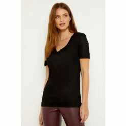 Sosandar Black Super Soft Premium Jersey V Neck T-Shirt -Sosandar unnamed file 3777