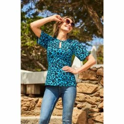 Sosandar Blue Keyhole Detail Top