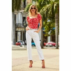 Sosandar Red Tie Front Square Neck Top -Sosandar unnamed file 3790