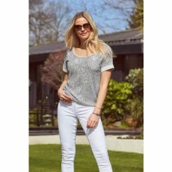 Sosandar Silver Sequin Front Relaxed T-Shirt