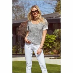 Sosandar Silver Sequin Front Relaxed T-Shirt -Sosandar unnamed file 3800