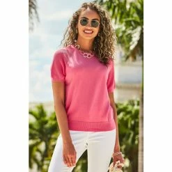 Sosandar Pink Silk Blend Knitted Top
