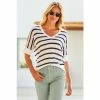 Sosandar White Striped Tab Sleeve Linen T-Shirt