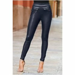 Sosandar Black Petite Leather Look Premium Leggings -Sosandar unnamed file 3835