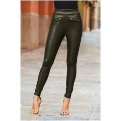Sosandar Khaki Leather Look Premium Leggings -Sosandar unnamed file 3855