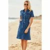 Sosandar Indigo Blue Popper Front Short Sleeve Stretch Denim Dress