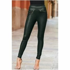 Sosandar Green Leather Look Premium Biker Legging -Sosandar unnamed file 3871