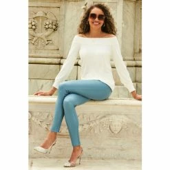 Sosandar Blue Leather Look Premium Leggings