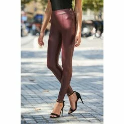 Sosandar Red Leather Look Seam Detail Premium Leggings