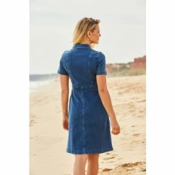 Sosandar Indigo Blue Popper Front Short Sleeve Stretch Denim Dress -Sosandar unnamed file 389