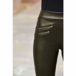 Sosandar Khaki Leather Look Premium Leggings -Sosandar unnamed file 3893