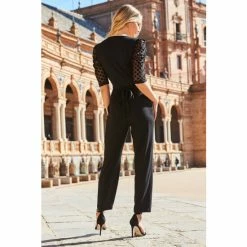 Sosandar Black Organza Spot Sleeve Wrap Front Jumpsuit -Sosandar unnamed file 3897