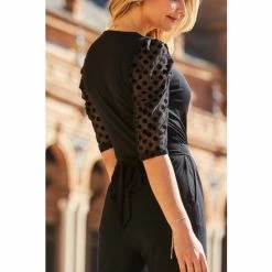 Sosandar Black Organza Spot Sleeve Wrap Front Jumpsuit -Sosandar unnamed file 3898