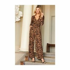 Sosandar Brown Leopard Print Jersey Jumpsuit -Sosandar unnamed file 3910