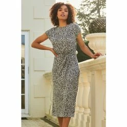 Sosandar Navy Animal Print Premium Jersey Midi Dress