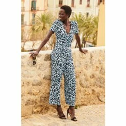 Sosandar Blue Wide Leg Jumpsuit With Pockets -Sosandar unnamed file 3964