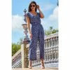 Sosandar Blue Spot Print Ruffle Shoulder Jumpsuit