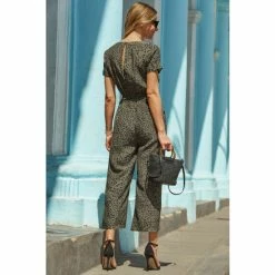 Sosandar Green Animal Print Zip Front Culotte Jumpsuit -Sosandar unnamed file 3985