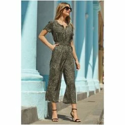 Sosandar Green Animal Print Zip Front Culotte Jumpsuit -Sosandar unnamed file 3986