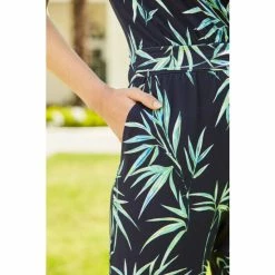 Sosandar Blue Palm Print Tie Waist Jersey Jumpsuit -Sosandar unnamed file 3990