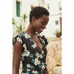 Sosandar Black Floral Print Wrap Front Culotte Jumpsuit -Sosandar unnamed file 4007