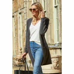 Sosandar Grey Longline Zip Pocket Cardigan