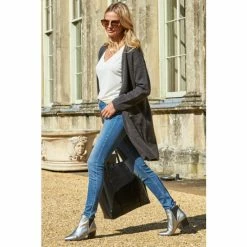 Sosandar Grey Longline Zip Pocket Cardigan -Sosandar unnamed file 4022