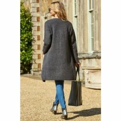 Sosandar Grey Longline Zip Pocket Cardigan -Sosandar unnamed file 4024