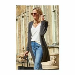 Sosandar Grey Longline Zip Pocket Cardigan -Sosandar unnamed file 4025