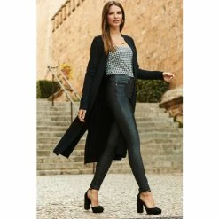 Sosandar Black Longline Belted Cardigan With Pockets