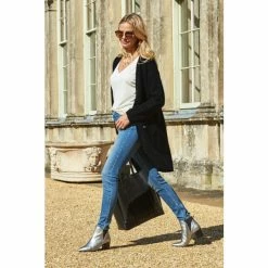 Sosandar Black Longline Zip Pocket Cardigan -Sosandar unnamed file 4040