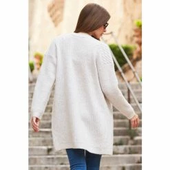 Sosandar Neutral Cable Shoulder Cardigan -Sosandar unnamed file 4045