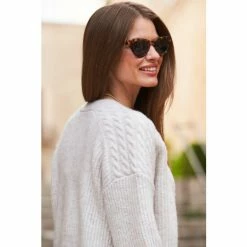 Sosandar Neutral Cable Shoulder Cardigan -Sosandar unnamed file 4046