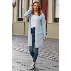 Sosandar Blue Longline Zip Pocket Cardigan -Sosandar unnamed file 4058