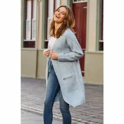 Sosandar Blue Longline Zip Pocket Cardigan -Sosandar unnamed file 4059