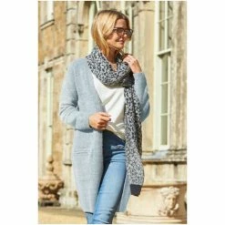Sosandar Blue Longline Zip Pocket Cardigan -Sosandar unnamed file 4060